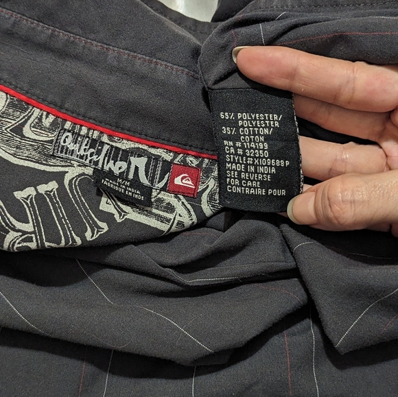 Vintage Quiksilver Men's Charcoal Gray Long Sleeve Collared Button Shirt Jacket - Picture 11 of 12